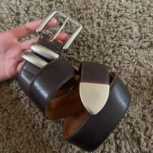 VTG The Ritz Brown Leather Belt Silver Buckle Heavy Hardware Uruguay 1.5”